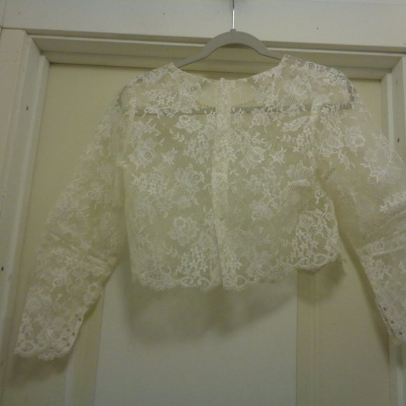 WEDDING WHITE PARTY BEADED LACEY OVER BLOUSE M - Picture 4 of 8